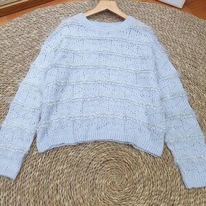 Baby Blue Fuzzy Knit Sweater Cozy Textured Pullover